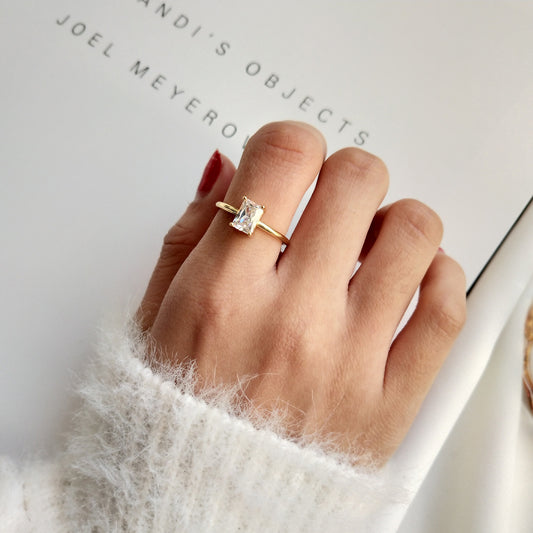 Sterling silver square zircon ring minimalist women’s jewelry