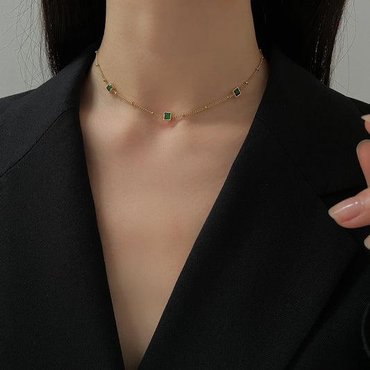 Stainless steel French square jewelry with colorful zircon stones