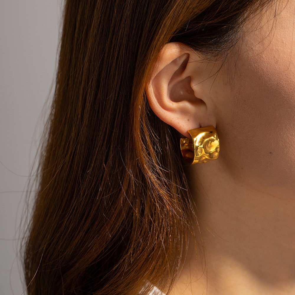 Timeless wide textured hoop earrings 18K gold plated for women