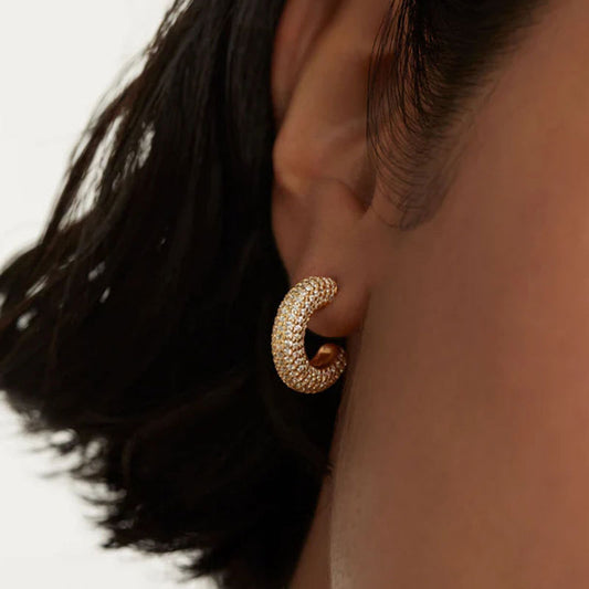 925 silver C-shaped hoop earrings with cubic zirconia elegant design