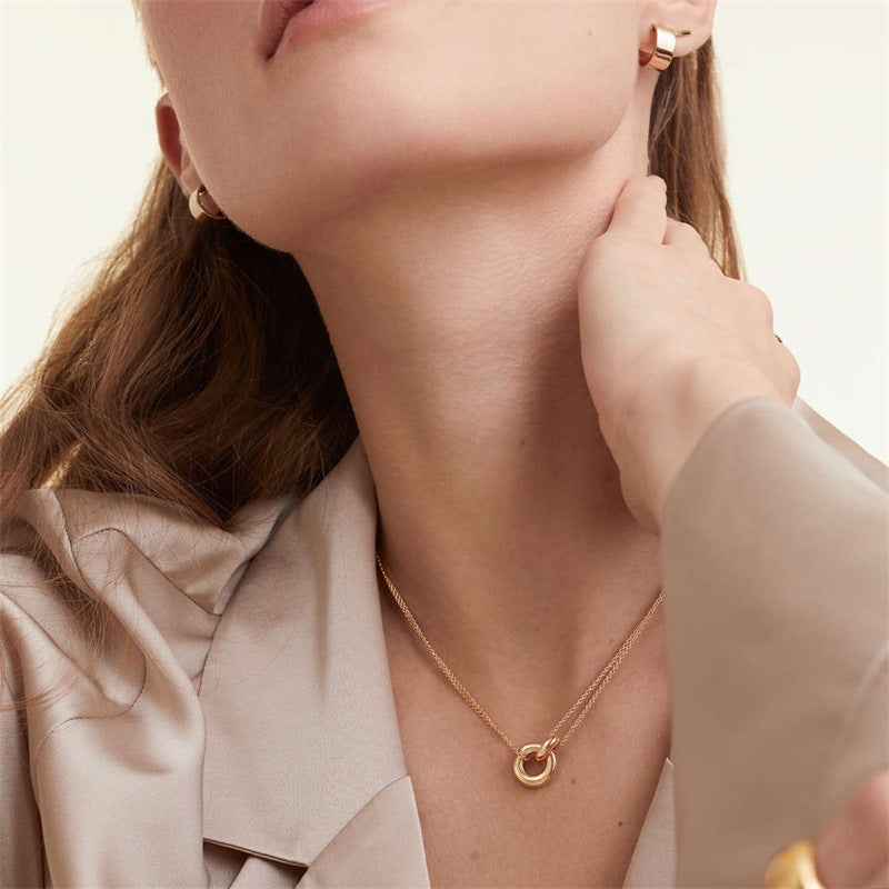 Modern two tone stainless steel pendant necklace sophisticated style 3