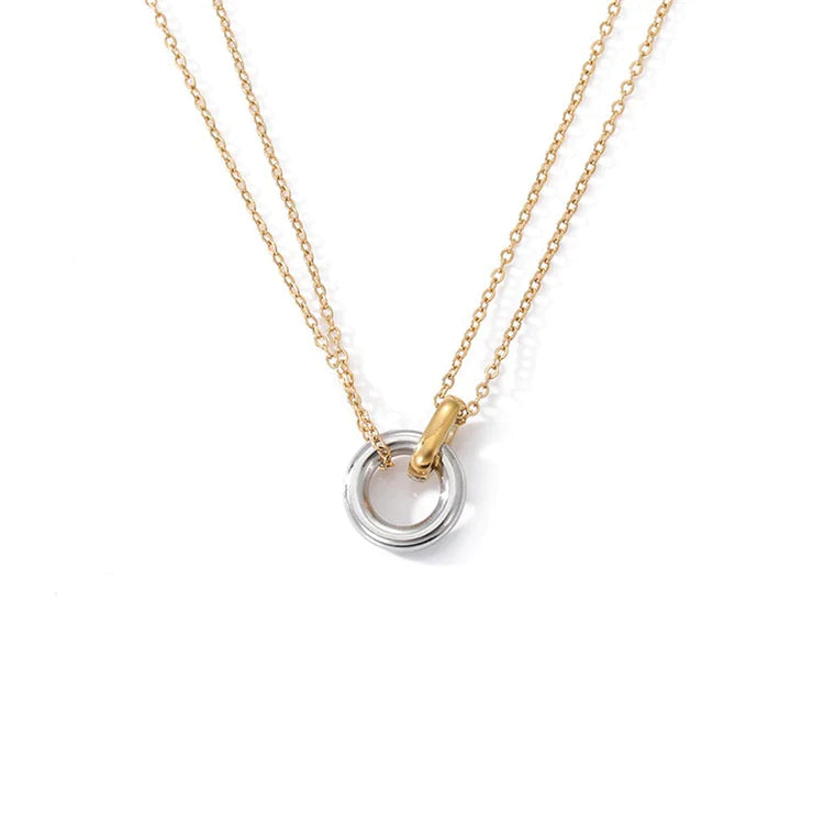 Two tone stainless steel pendant necklace elegant women’s jewelry