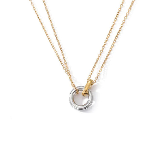 Two tone stainless steel pendant necklace elegant women’s jewelry
