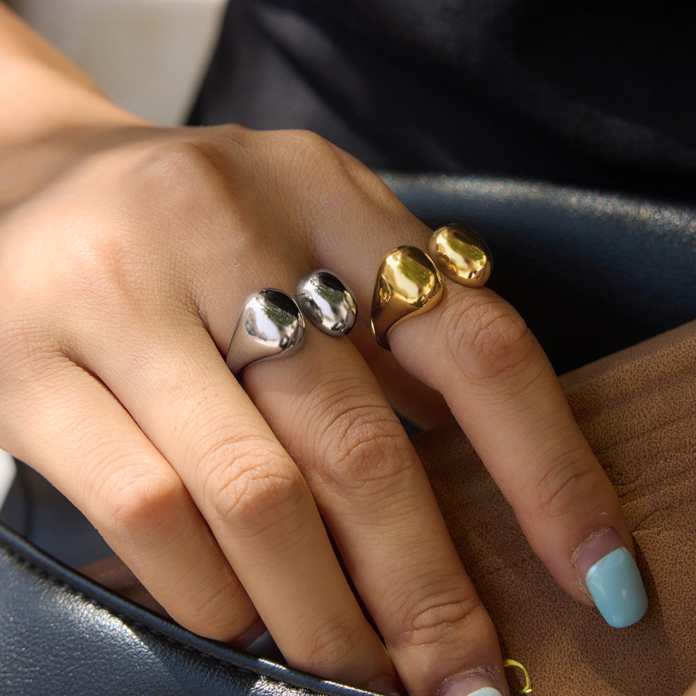 Vittoria sculptural oval stainless steel ring by PURAJOIA