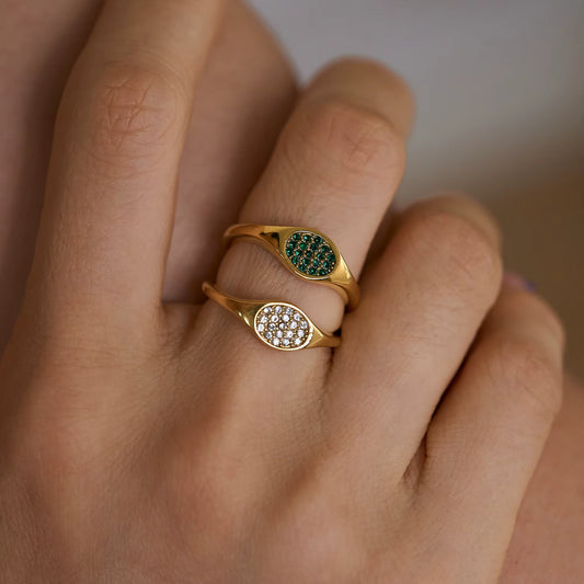 Minimalist stainless steel fashion rings with sparkling white zircon