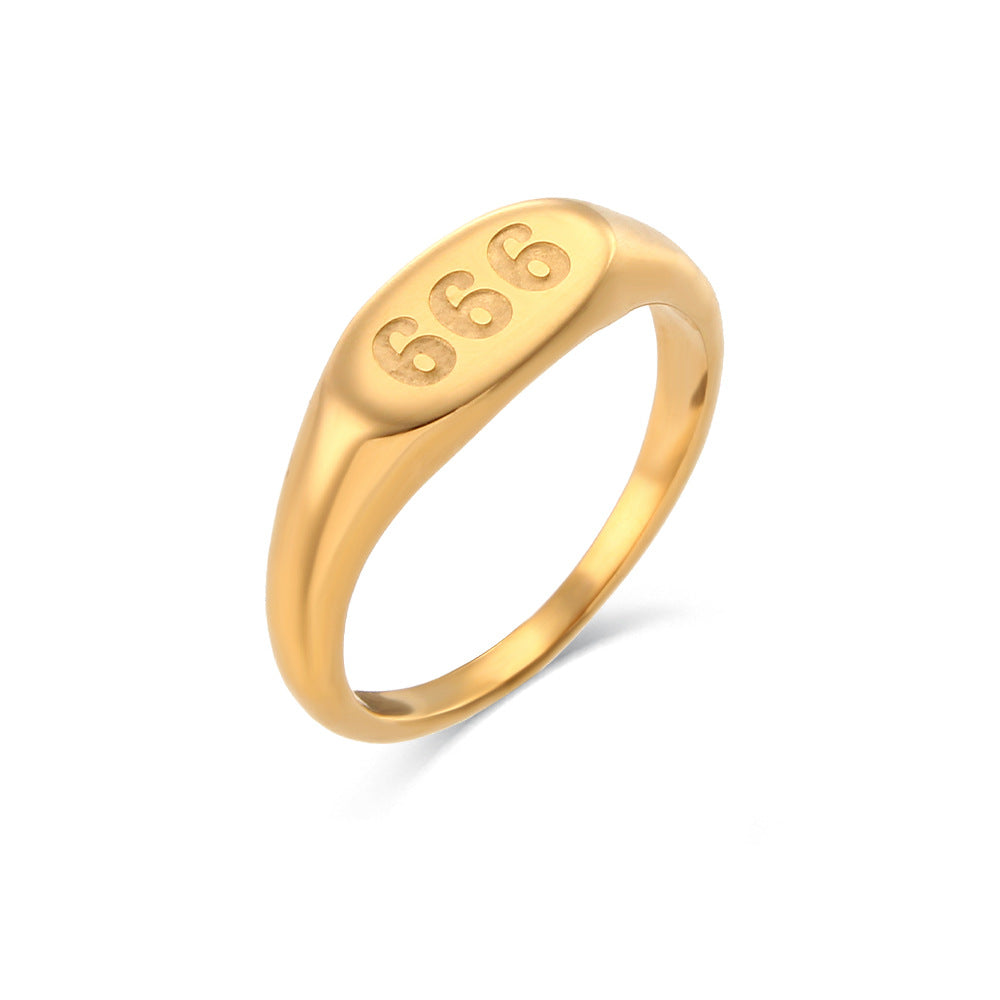 Women's Stainless Steel Oval Number Gold Ring