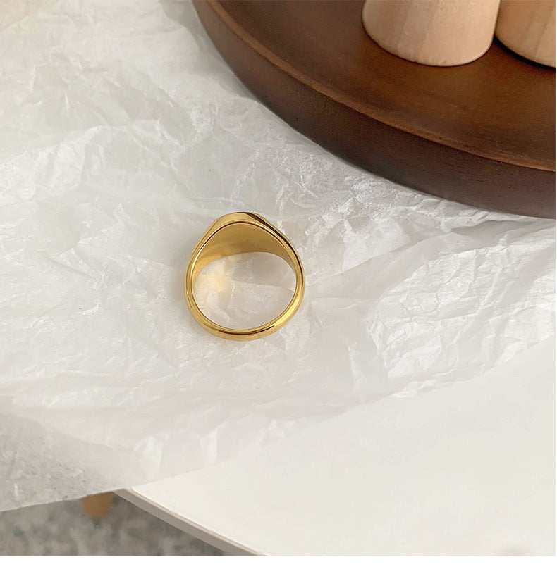 Fashion Retro Round Gold Titanium Steel Shell Ring