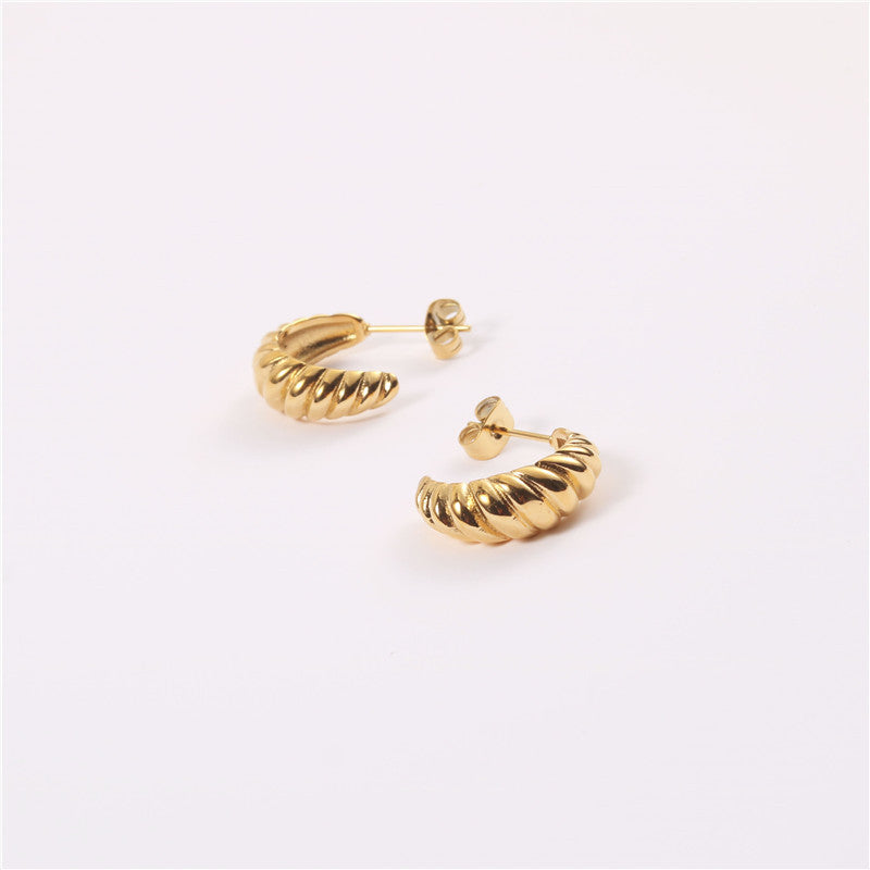 Elegant Titanium Steel Gold-Plated French Croissant Spiral Metal Earrings