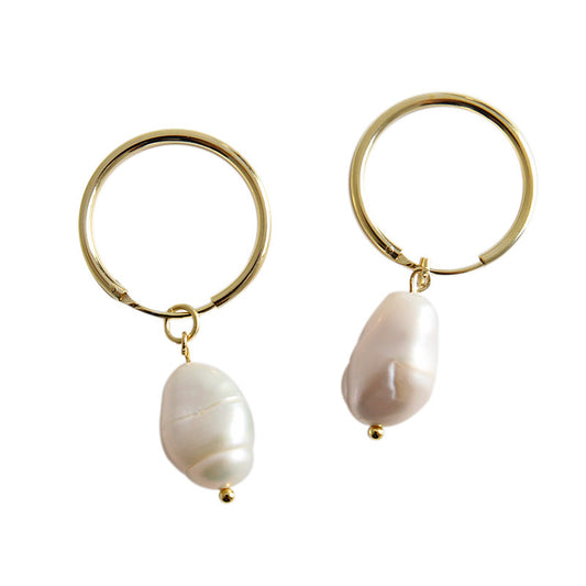 Pearl Pendant 925 Sterling Silver Circle Women Hoop Earrings