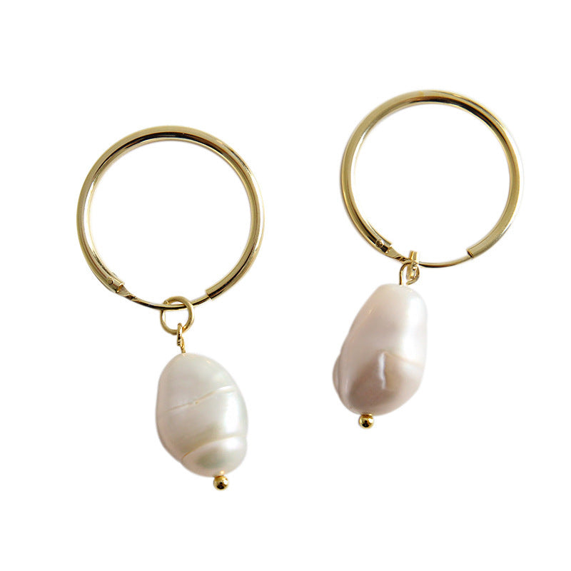 Pearl Pendant 925 Sterling Silver Circle Women Hoop Earrings 