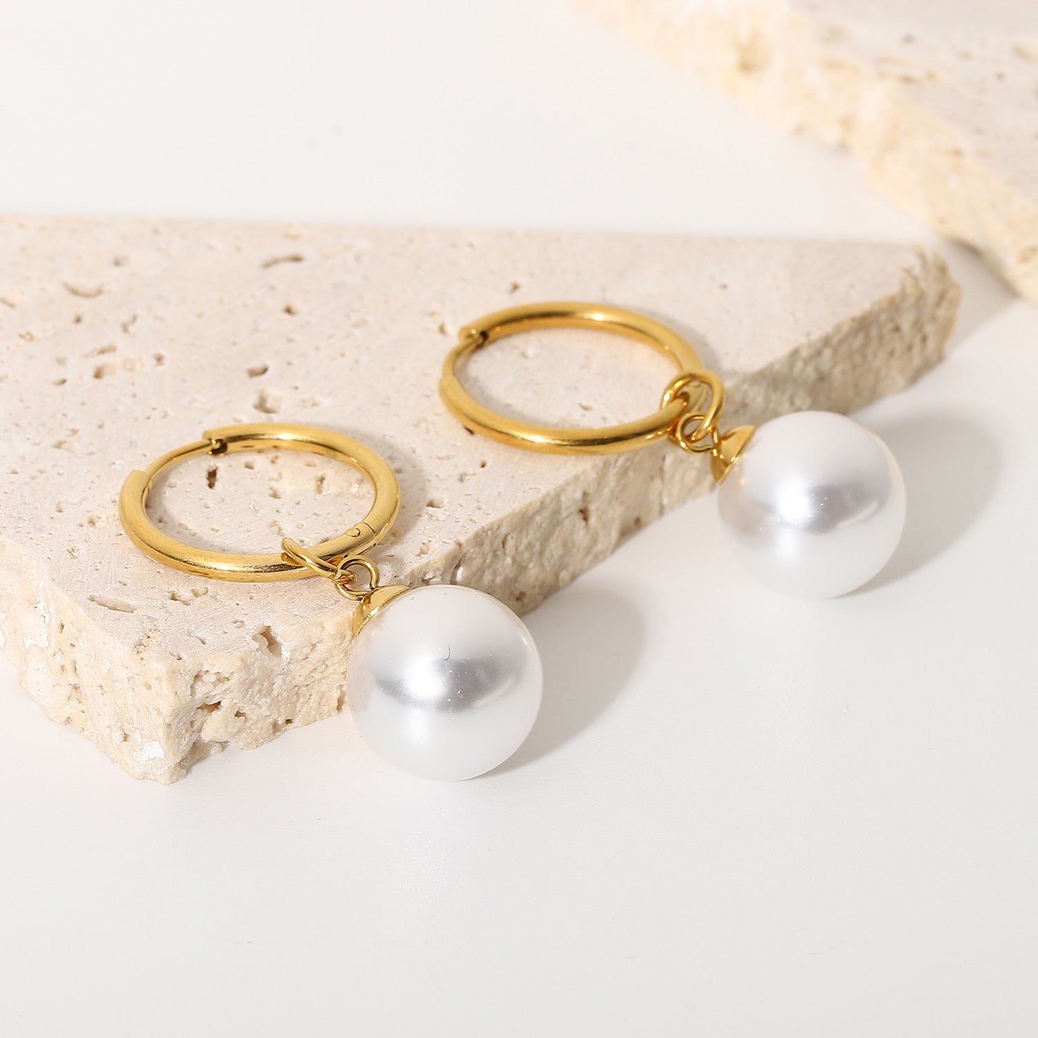 Elegant and Stylish Bright Shell Pearl Earrings - 18K Gold PVD Coated