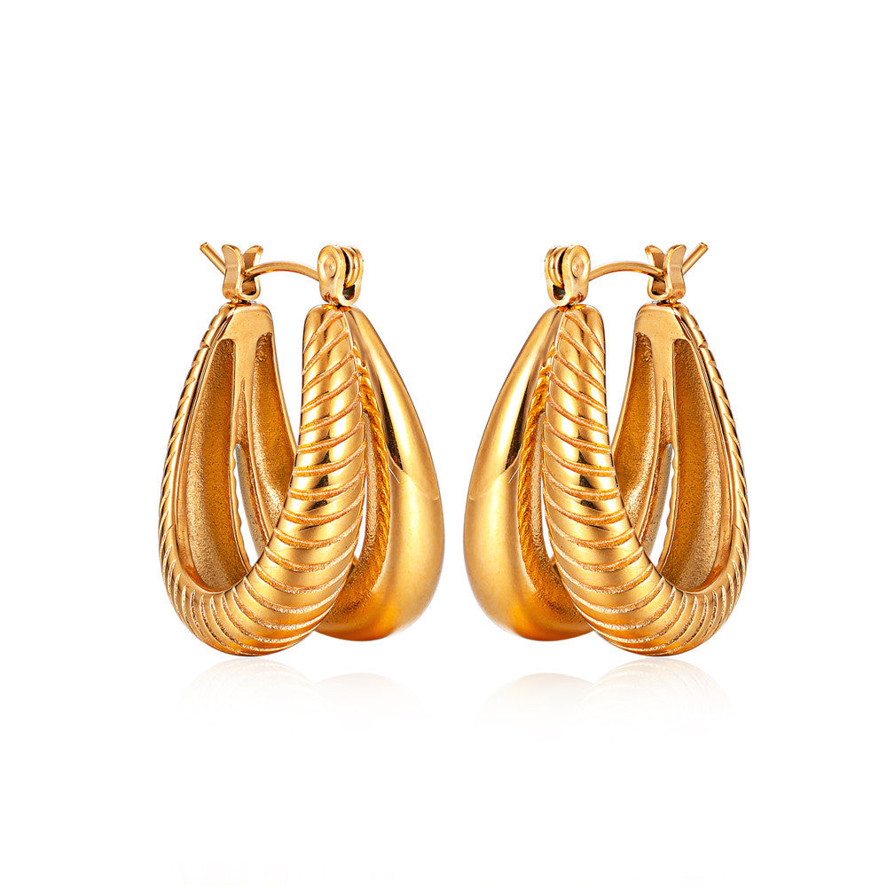 Stainless Steel 18K Gold Geometric Double Layer Earrings