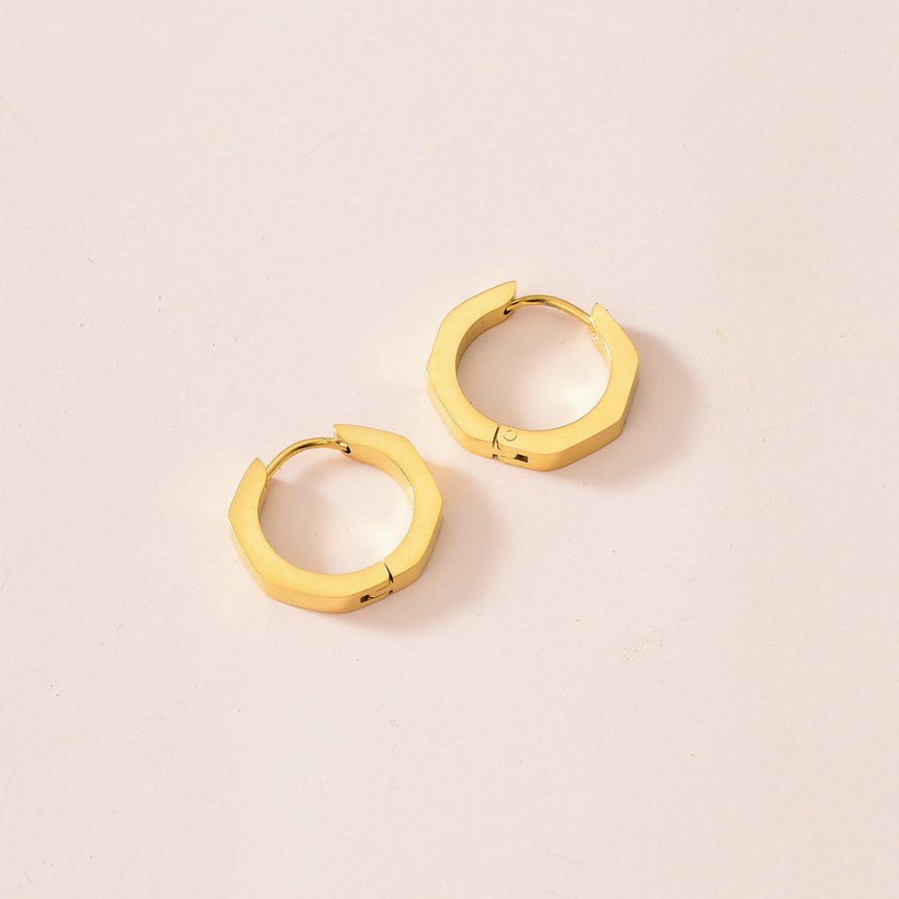 Simple Geometric Hexagon Earrings in Stainless Steel Gold-Plating