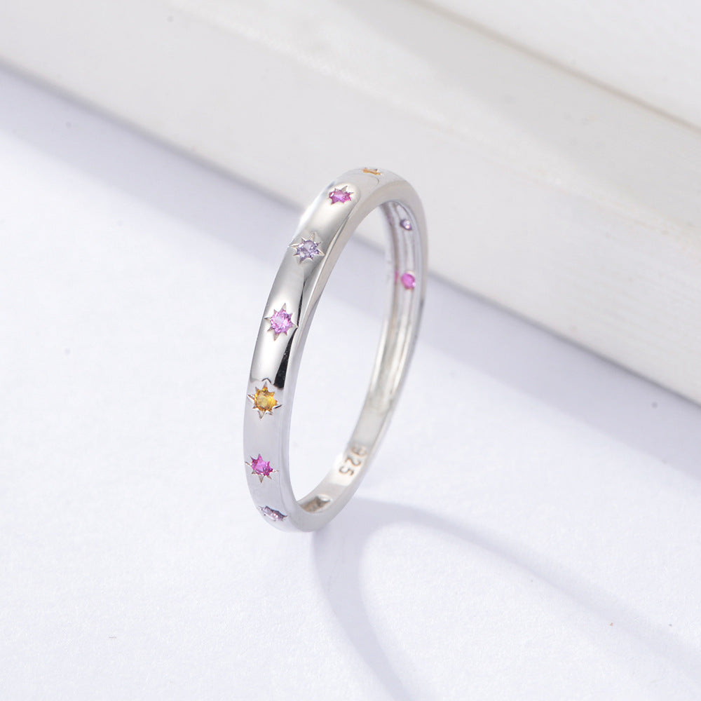 Elegant S925 Sterling Silver Colored Zircon Ring for Women