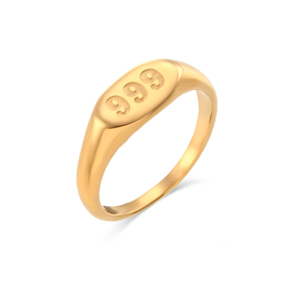 Women's Stainless Steel Oval Number Gold Ring