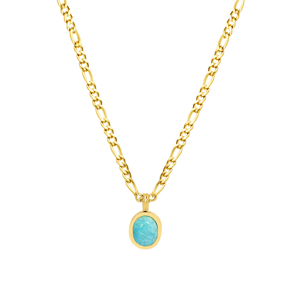 French Light Luxury Gold Plated Titanium Steel Necklace For Women Natural Amazonite Pendant Clavicle Chain Party Jewelry