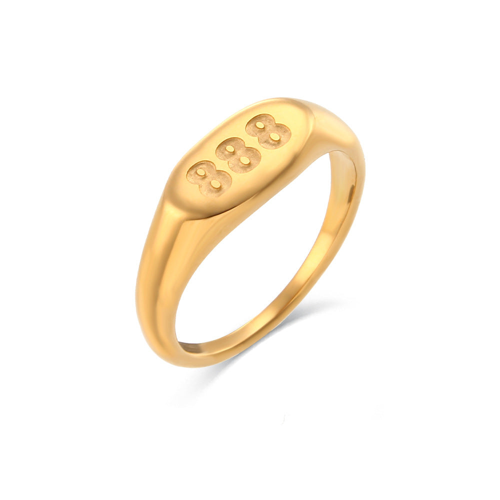 Women's Stainless Steel Oval Number Gold Ring