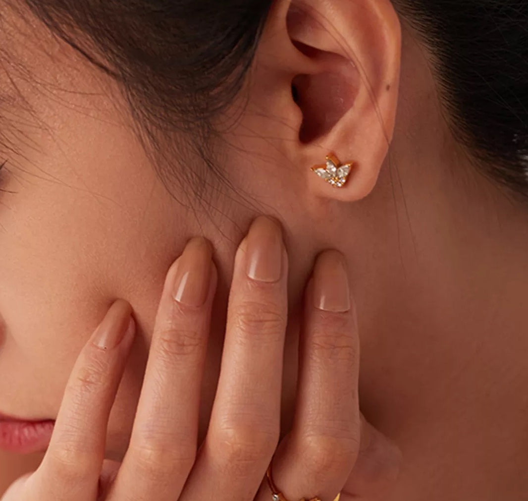 White Zircon Crown Stud Earrings with Delicate Design