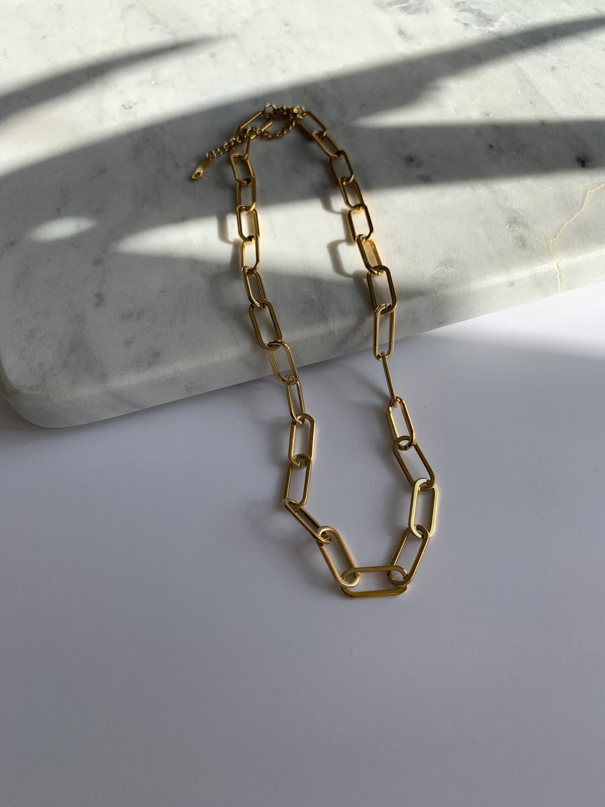 Gold Paperclip Link Necklace - Stainless Steel and 18K Gold Plated