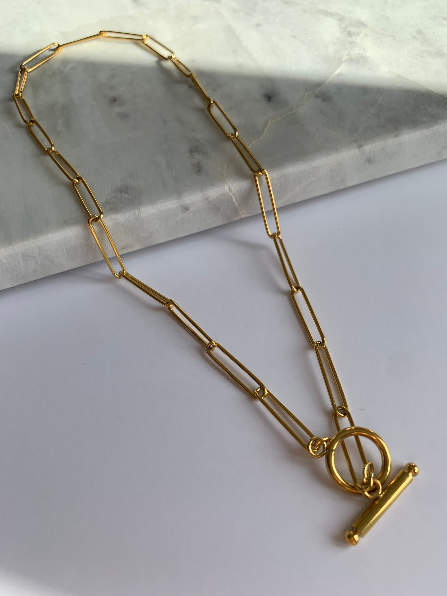 18K Gold Plated Stainless Steel Necklace with OT Buckle Closure - Perfect for Layering or Wearing Alone