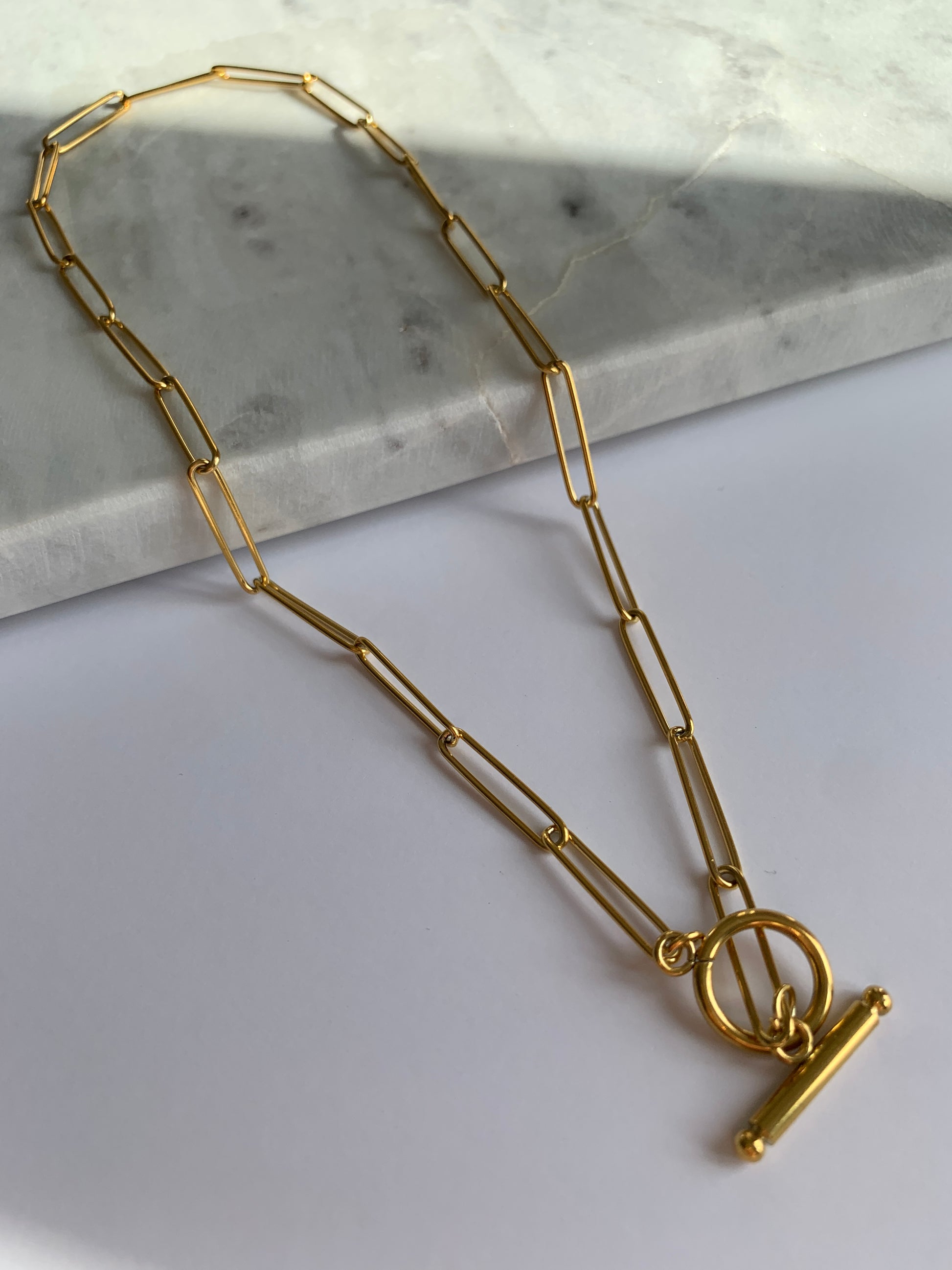 18K Gold Plated Stainless Steel Necklace with OT Buckle Closure - Perfect for Layering or Wearing Alone