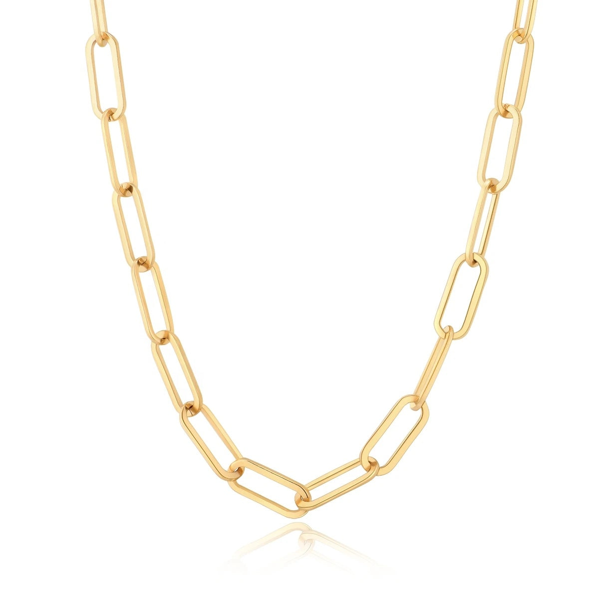 Gold Paperclip Link Necklace - Stainless Steel and 18K Gold Plated