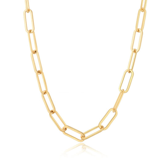 Gold Paperclip Link Necklace - Stainless Steel and 18K Gold Plated