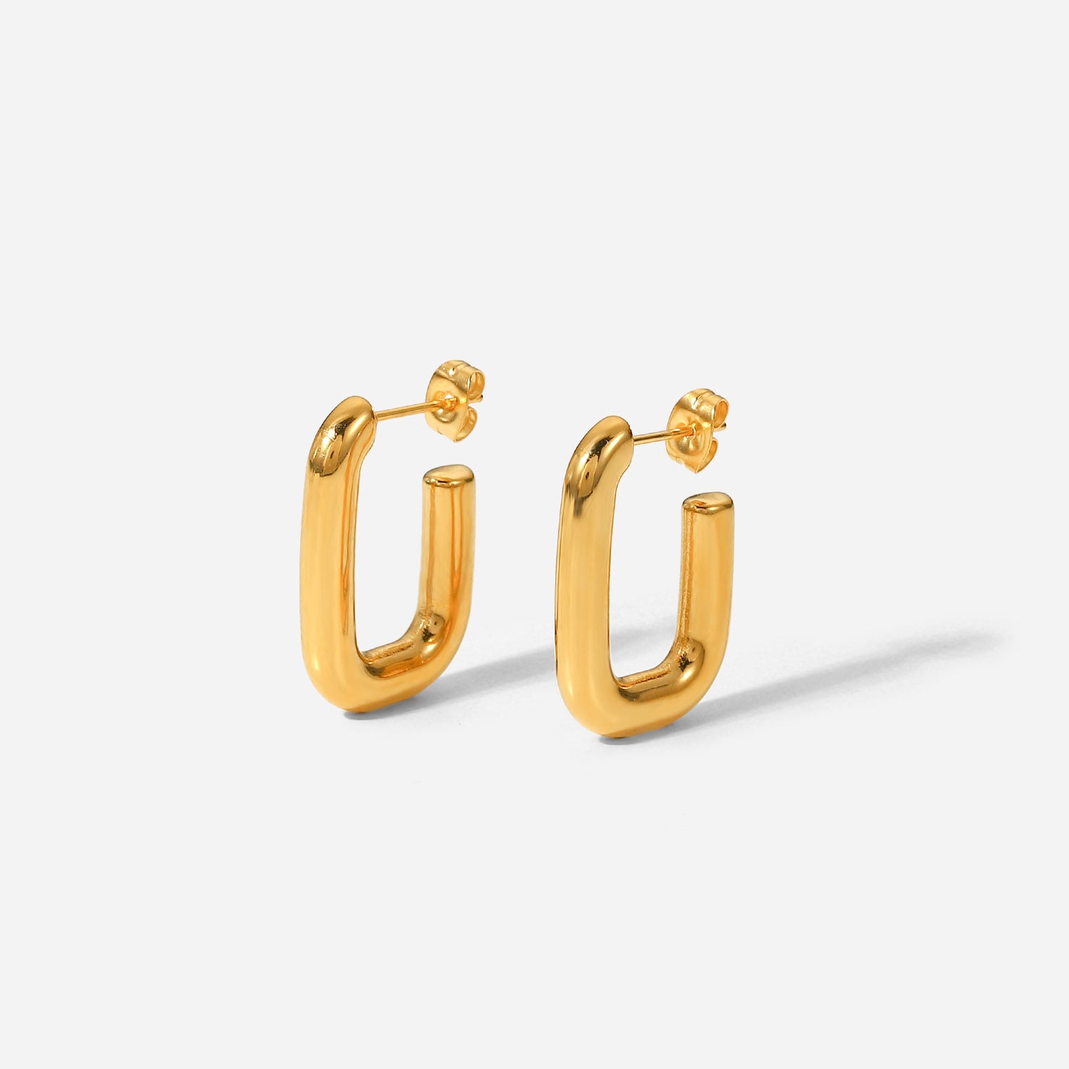 18K Gold-Plated Stainless Steel Jewelry - Classic statement hoop earrings with Length 2.45cm / Width 0.48cm, crafted with high-quality materials, perfect for everyday wear. Hypoallergenic and safe for sensitive skin.