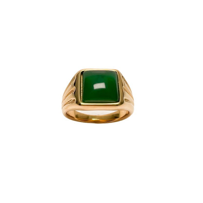 Stainless Steel Signet Ring with Gold Plated Onyx - Classic and Refined Design