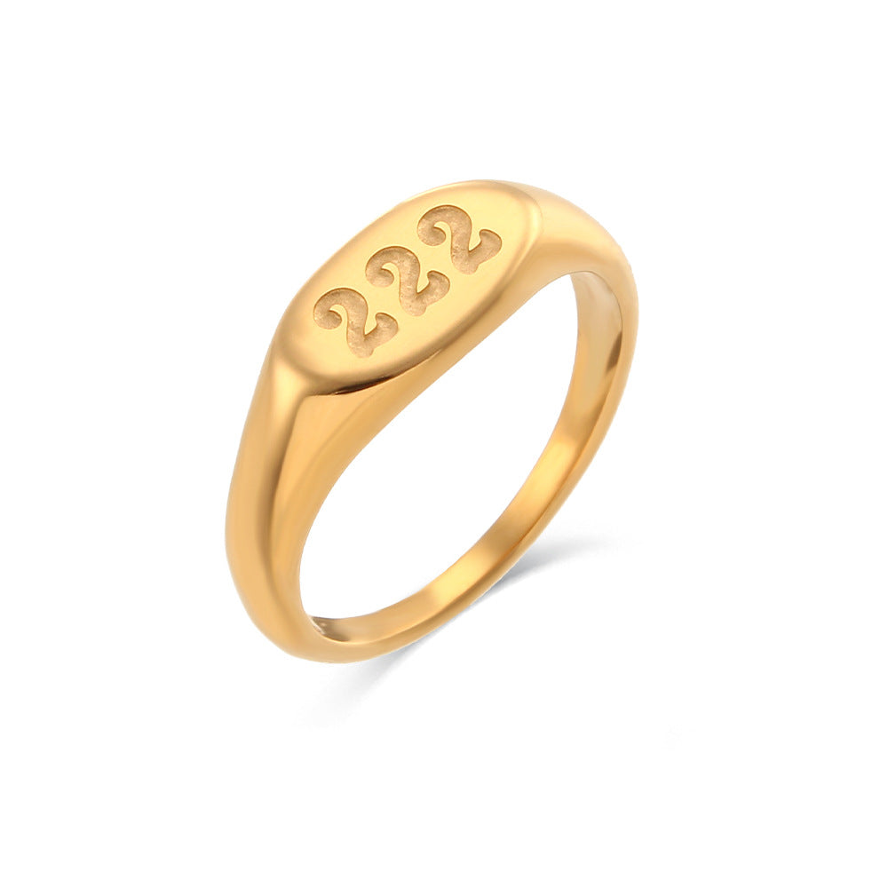 Women's Stainless Steel Oval Number Gold Ring