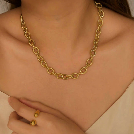 18K Gold Plating stainless steel Chunky Chain Choker Necklace Women Jewelry