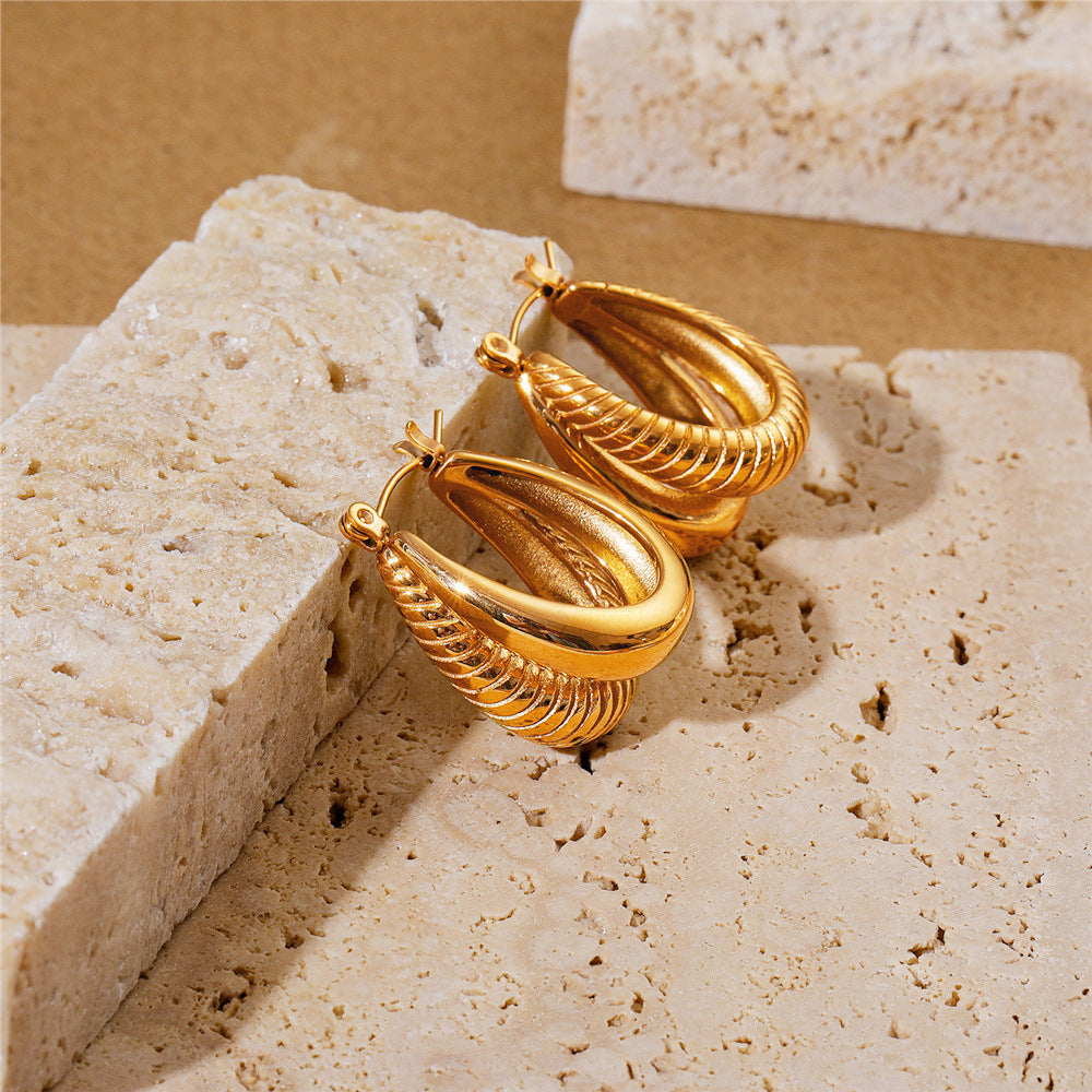 Stainless Steel 18K Gold Geometric Double Layer Earrings