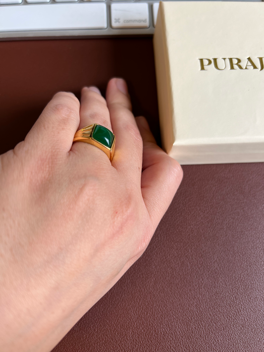 Stainless Steel Signet Ring with Gold Plated Onyx - Classic and Refined Design