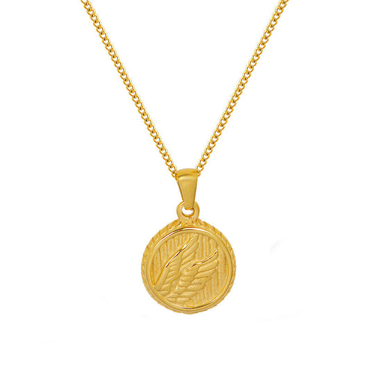 Simple necklace with three dimensional wings round coin pendant